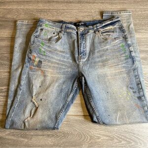 Serenade Distressed Paint Splatter Slim Straight Jeans Men’s Denim 36x32 NWOT